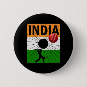 India Cricket With Indian Flag Brush Stroke Ashoka 6 Cm Round Badge