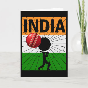 India Cricket With Indian Flag Brush Stroke Ashoka Card