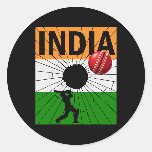 India Cricket With Indian Flag Brush Stroke Ashoka Classic Round Sticker (Front)
