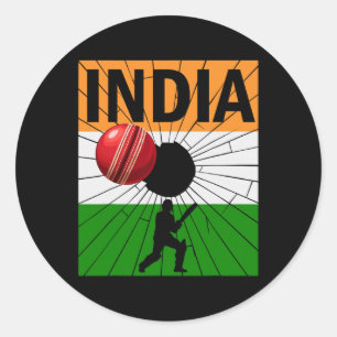 India Cricket With Indian Flag Brush Stroke Ashoka Classic Round Sticker