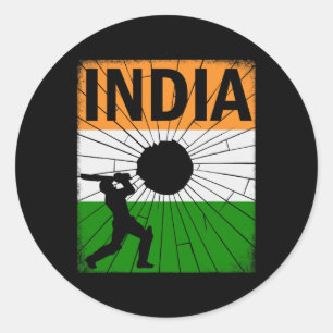 India Cricket With Indian Flag Brush Stroke Ashoka Classic Round Sticker