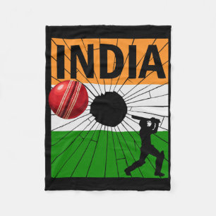 India Cricket With Indian Flag Brush Stroke Ashoka Fleece Blanket