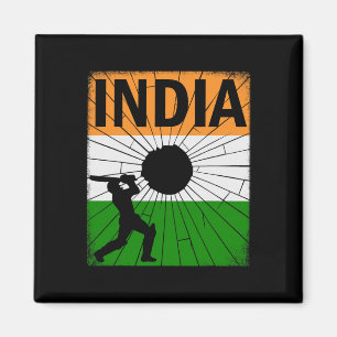 India Cricket With Indian Flag Brush Stroke Ashoka Magnet
