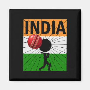India Cricket With Indian Flag Brush Stroke Ashoka Magnet