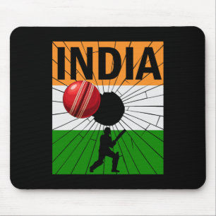 India Cricket With Indian Flag Brush Stroke Ashoka Mouse Mat