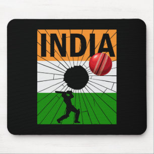 India Cricket With Indian Flag Brush Stroke Ashoka Mouse Mat