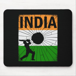 India Cricket With Indian Flag Brush Stroke Ashoka Mouse Mat