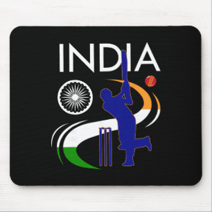 India Cricket With Indian Flag Brush Stroke Ashoka Mouse Mat