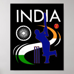 India Cricket With Indian Flag Brush Stroke Ashoka Poster