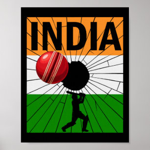 India Cricket With Indian Flag Brush Stroke Ashoka Poster