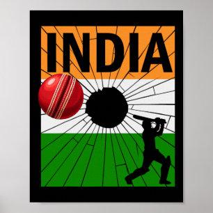 India Cricket With Indian Flag Brush Stroke Ashoka Poster