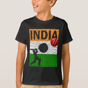 India Cricket With Indian Flag Brush Stroke Ashoka T-Shirt