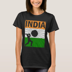 India Cricket With Indian Flag Brush Stroke Ashoka T-Shirt