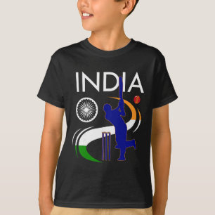 India Cricket With Indian Flag Brush Stroke Ashoka T-Shirt