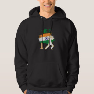 India Cricket With Indian Flag Brush Stroke - Indi Hoodie
