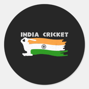 India Cricket With Indian Flag Classic Round Sticker