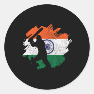 India Cricketer Vintage Indian Flag Classic Round Sticker