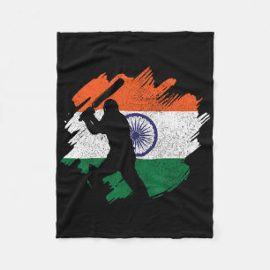 India Cricketer Vintage Indian Flag Fleece Blanket