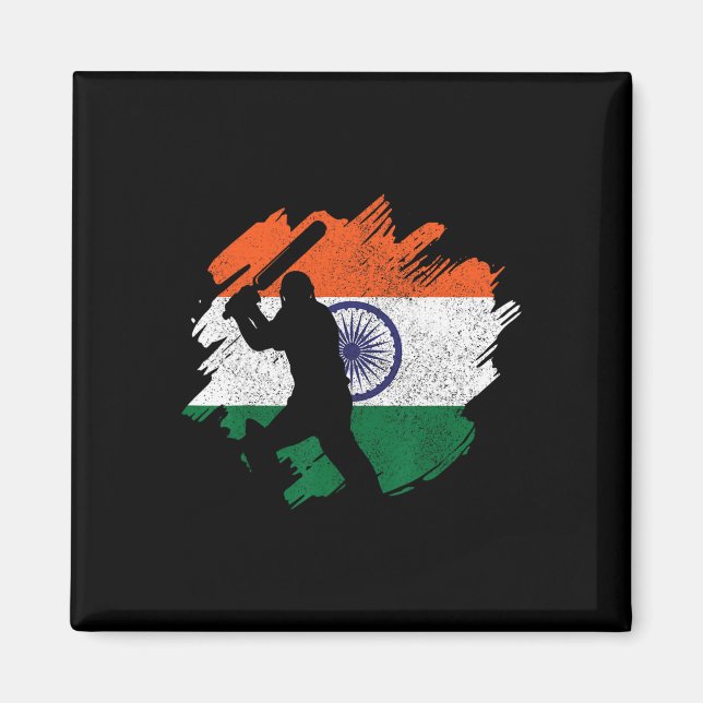 India Cricketer Vintage Indian Flag  Magnet (Front)