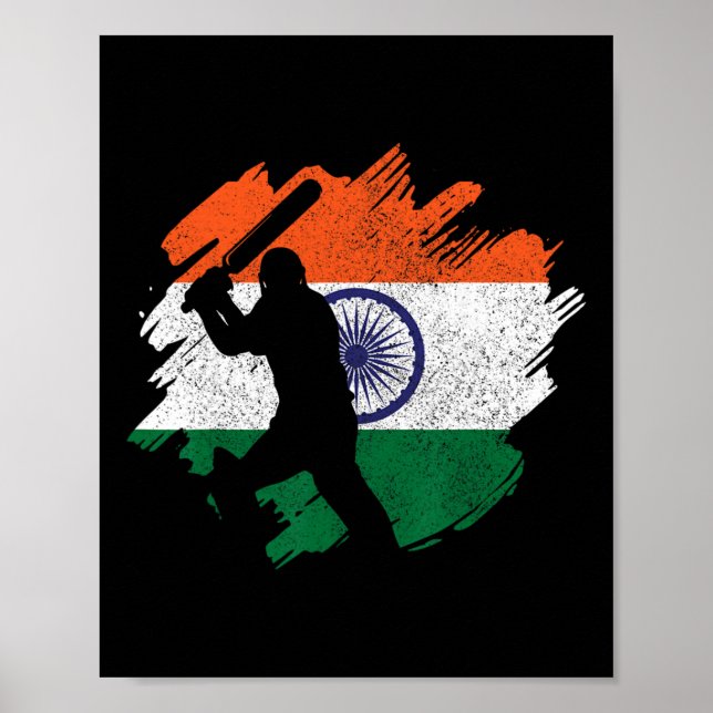 India Cricketer Vintage Indian Flag  Poster (Front)