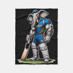India Elephant Cricket Player Cricketer Fleece Blanket