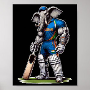 India Elephant Cricket Player Cricketer Poster