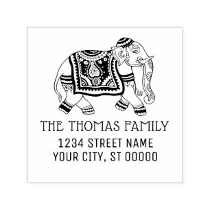 India Elephant Name Return Address Monogram  Self-inking Stamp