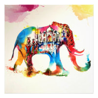 India Elephant Vintage Travel Love Watercolor