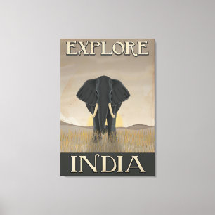 India elephant vintage travel poster canvas print