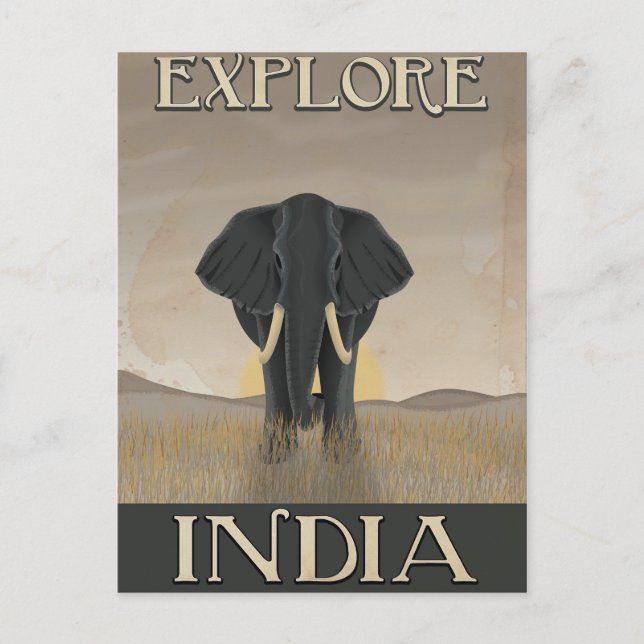 India elephant vintage travel poster postcard (Front)