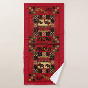 India ethnic patchwork elephants  bath towel