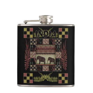 India ethnic patchwork elephants hip flask