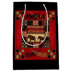 India ethnic patchwork elephants medium gift bag