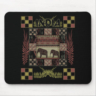 India ethnic patchwork elephants  mouse mat