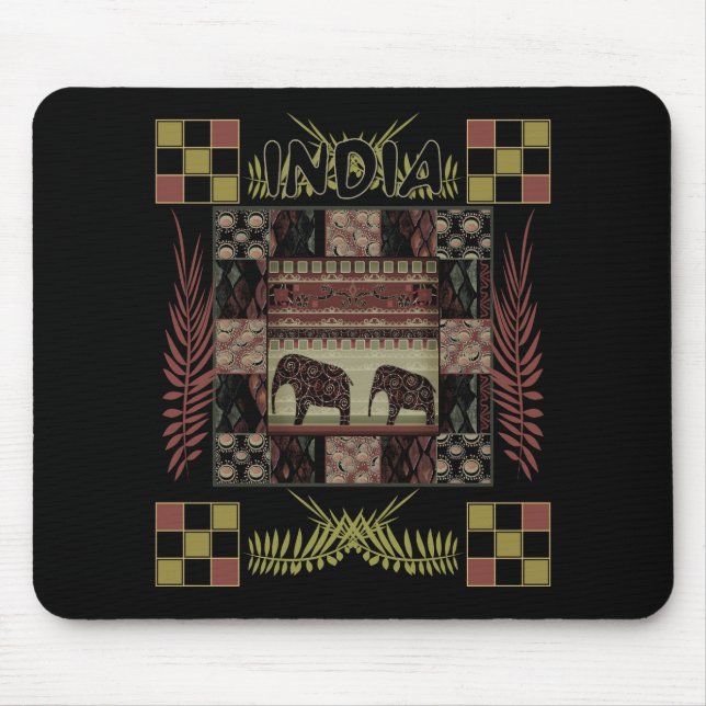 India ethnic patchwork elephants  mouse mat (Front)