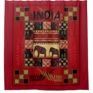 India ethnic patchwork elephants  shower curtain