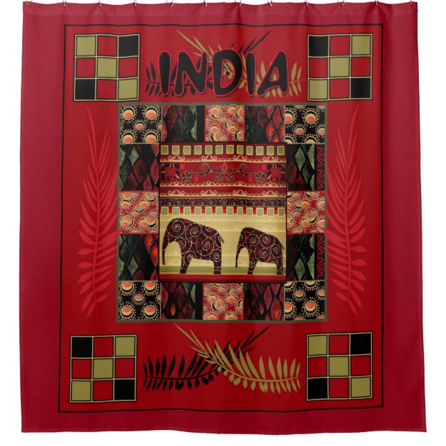 India ethnic patchwork elephants  shower curtain (Front)
