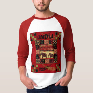India ethnic patchwork elephants T-Shirt