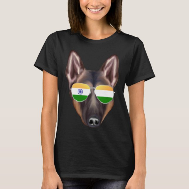 India Flag Belgian Tervuren Dog India Pocket T-Shirt (Front)