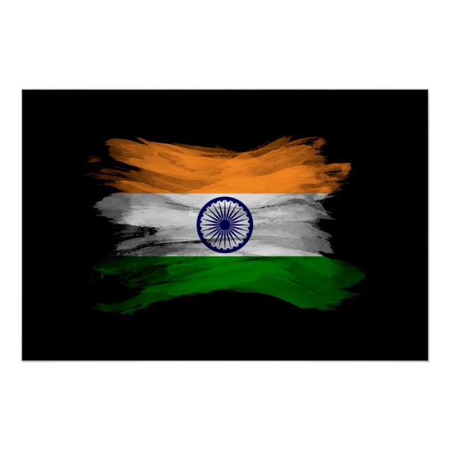 India flag brush stroke, national flag poster (Front)