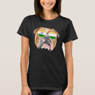 India Flag Bulldog Dog India Pocket T-Shirt