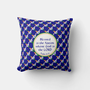 INDIA FLAG Custom BLUE Scripture BLESSED NATION Cushion