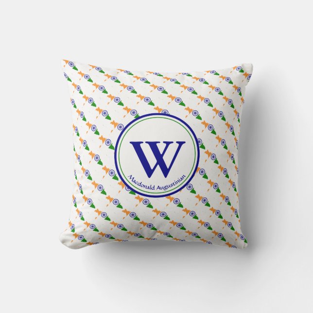 INDIA FLAG Custom Monogram Add Your Name Patriotic Cushion (Front)