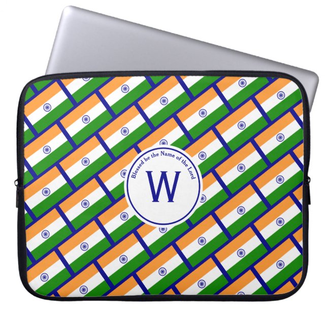 INDIA FLAG Customised Scripture Stylish BLUE Laptop Sleeve (Front)