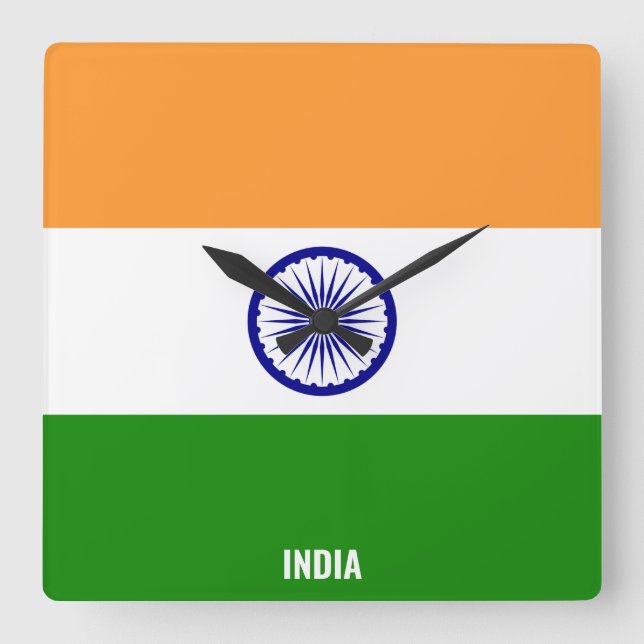 India Flag Dazzling Patriotic Square Square Wall Clock (Front)