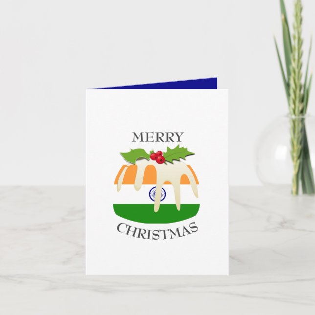 INDIA FLAG | Festive Pudding | Christmas Holiday Card (Front)