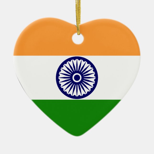 India Flag Heart Ceramic Tree Decoration (Front)