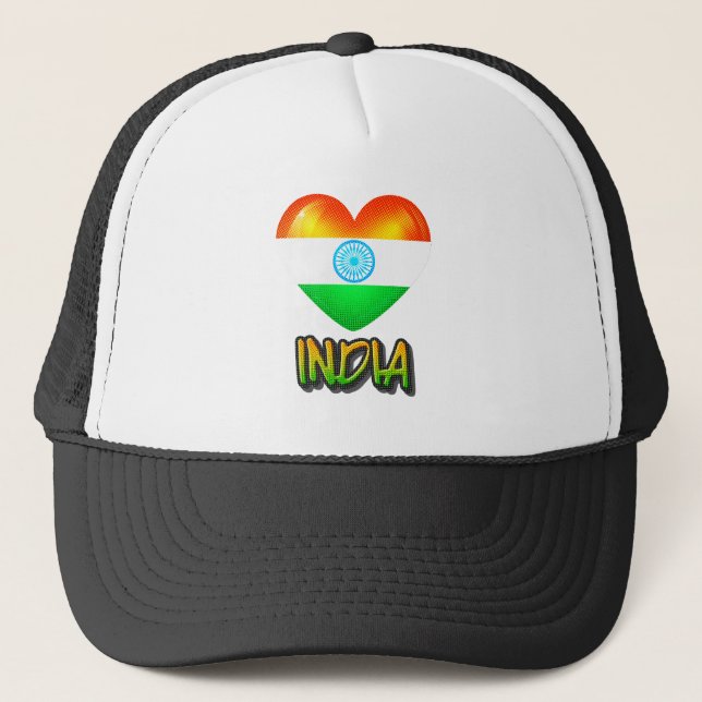 India Flag Heart Cutout Trucker Hat (Front)