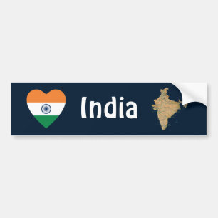 India Flag Heart + Map Bumper Sticker