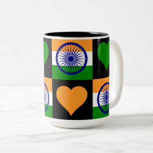 India Flag Heart Pattern Patriotic Indian Pride Two-Tone Coffee Mug